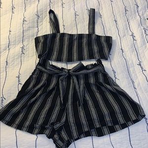 Forever 21 Black and Grey Striped 2-Piece Set